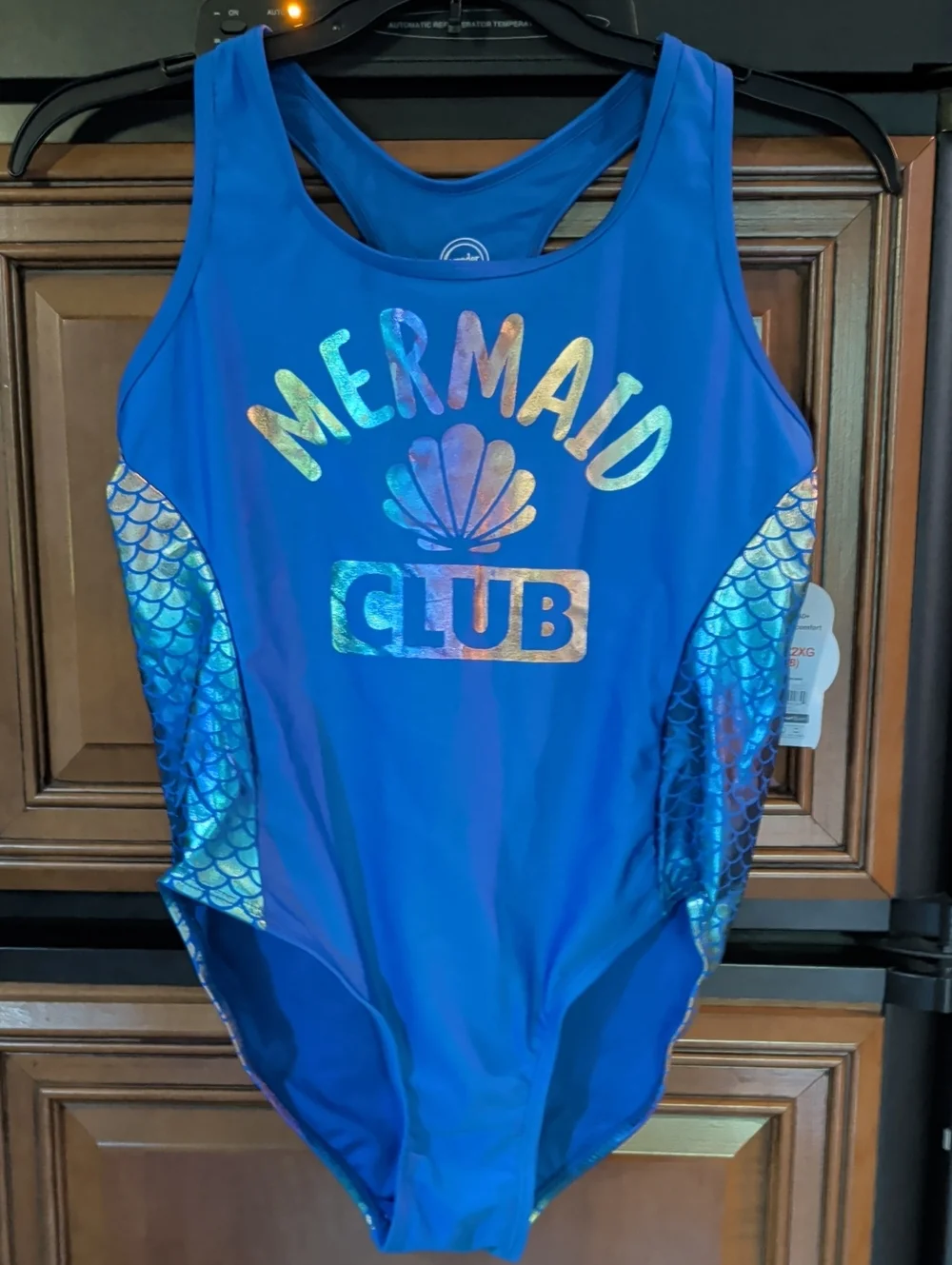 wonder nation Blue Holographic Mermaid Club One-Piece Swimsuit